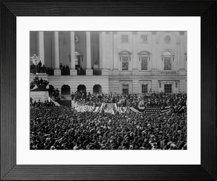 Framed Print : General view of President William McKinley delivering his inaugural address, March 4, 1897. The inaugural stand was set up on the ground near, the East Portico of the Capitol