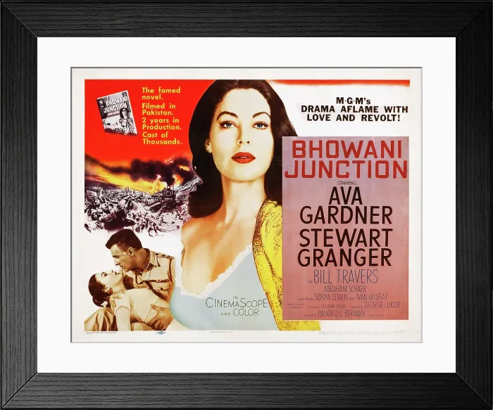 Framed Print : BHOWANI JUNCTION, l-r: Ava Gardner, Stewart Granger, Ava Gardner on title card, 1956