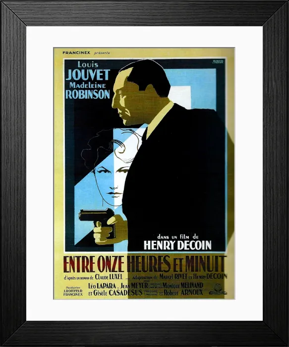 Framed Print : BETWEEN ELEVEN AND MIDNIGHT, (aka ENTRE ONZE HEURES ET MINUIT), French poster, from left: Madeleine Robinson, Louis Jouvet, 1949 Framed Print : BETWEEN ELEVEN AND MIDNIGHT, (aka ENTRE ONZE HEURES ET MINUIT), French poster, from left: Madeleine Robinson, Louis Jouvet, 1949