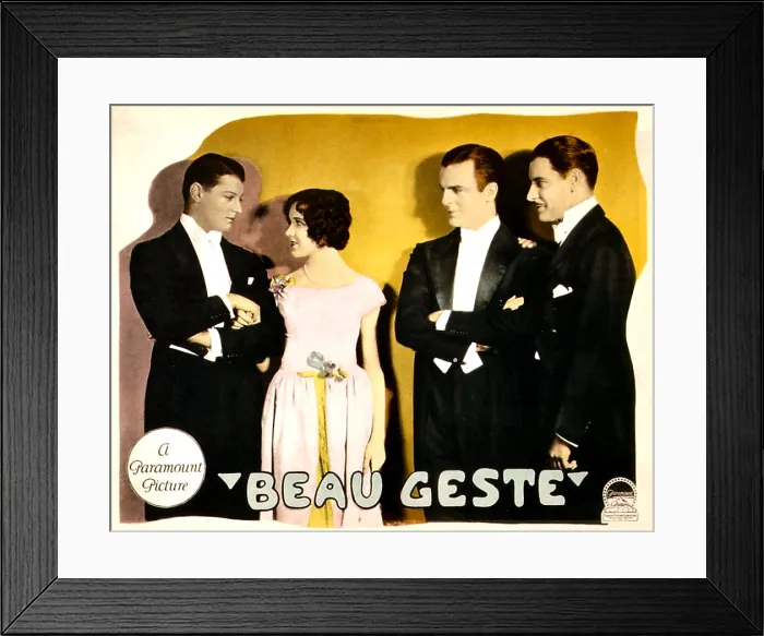Framed Print : BEAU GESTE, from left: Ralph Forbes, Mary Brian, Neil Hamilton, Ronald Colman on lobbycard, 1926