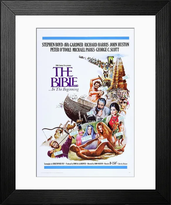Framed Print : THE BIBLE:IN THE BEGINNING, US poster art, from bottom left: Stephen Boyd, Michael Parks, Zoe Sallis, Peter O'Toole, Ulla Bergryd, Ava Gardner, John Huston, Franco Nero