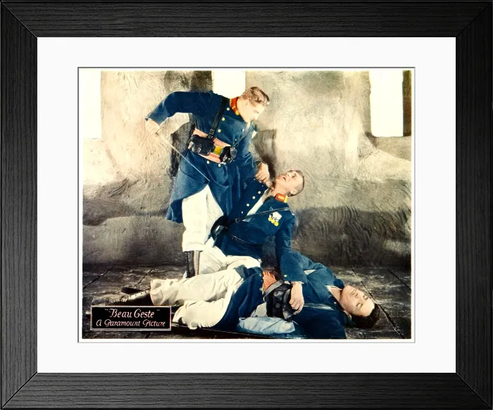 Framed Print : BEAU GESTE, from top: Ralph Forbes, Victor McLaglen, Ronald Colman on lobbycard, 1926 Framed Print : BEAU GESTE, from top: Ralph Forbes, Victor McLaglen, Ronald Colman on lobbycard, 1926
