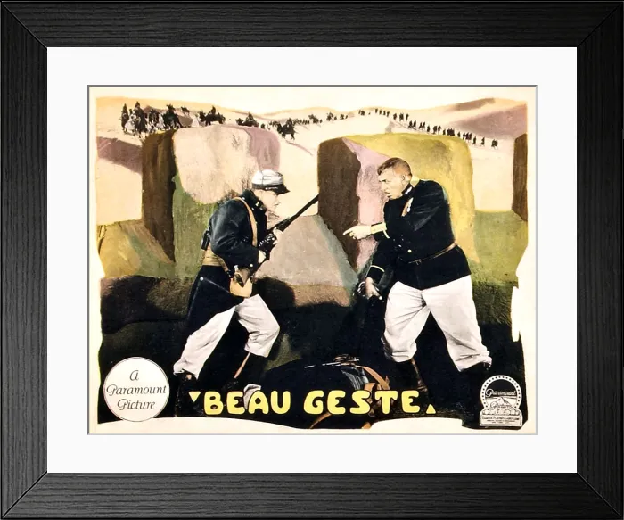 Framed Print : BEAU GESTE, standing foreground, from left: Ronald Colman, Victor McLaglen on lobbycard, 1926