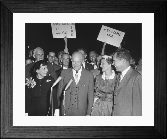 Framed Print : President and Mamie Eisenhower are greeted by Vice President and Pat Nixon
