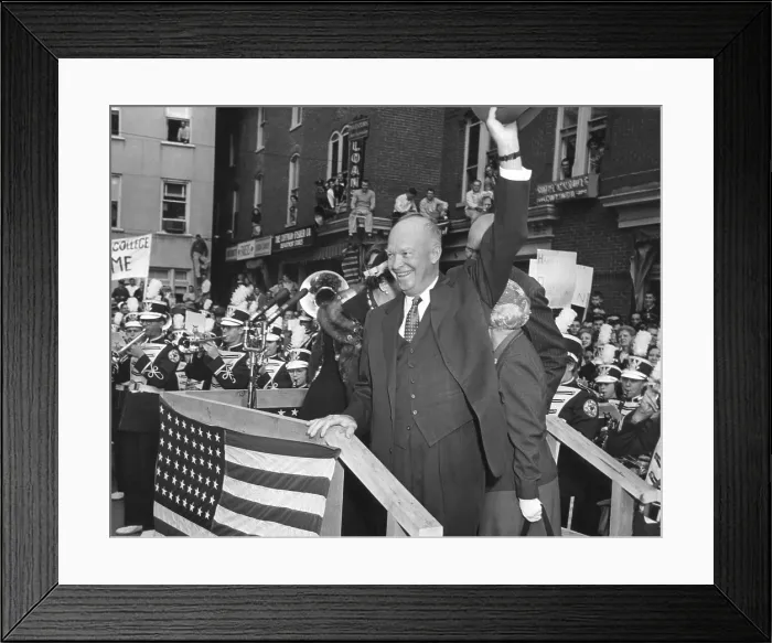 Framed Print : President Eisenhower is welcomed back to Gettysburg on Nov. 14, 1955. He would continue his recuperation from his Sept. 24, 1955 heart attack at his Gettysburg farm