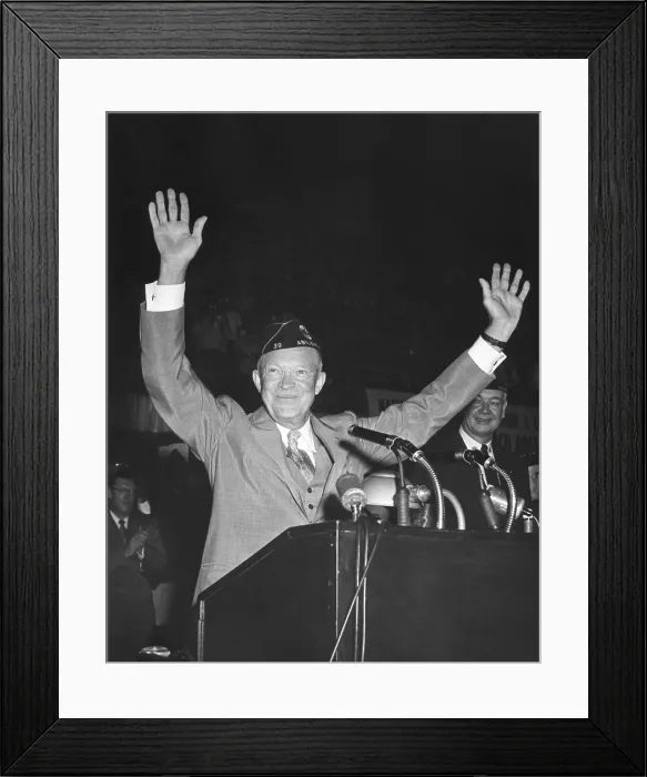 Framed Print : President Eisenhower waving to the Annual Convention of the America Legion. August 29, 1954. National Guard Armory, Washington, D.C. - (BSLOC_2014_16_55)