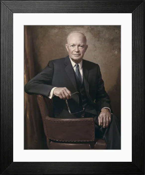 Framed Print : Former President Dwight Eisenhower. Painted portrait by James Anthony Wills for the Eisenhower Library, 1967. - (BSLOC_2014_16_54) Framed Print : Former President Dwight Eisenhower. Painted portrait by James Anthony Wills for the Eisenhower Library, 1967. - (BSLOC_2014_16_54)
