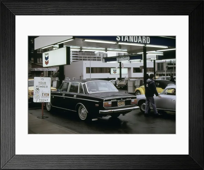 Framed Print : Oregon's odd-even plan restricting gas sales based on license plate numbers eased the length of lines are service stations during the 1973-74 energy crisis Framed Print : Oregon's odd-even plan restricting gas sales based on license plate numbers eased the length of lines are service stations during the 1973-74 energy crisis