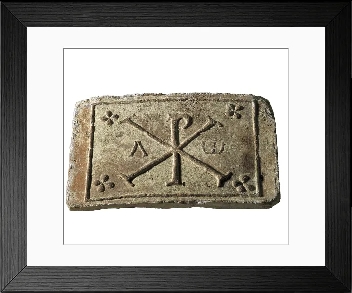 Framed Print : Chi Rho. Paleo-christian art. Relief on rock. SPAIN. Barcelona. Archaeology Museum of Catalonia. - J. Bedmar / Iberfoto / Everett Collection (532903)**US SALES ONLY** Framed Print : Chi Rho. Paleo-christian art. Relief on rock. SPAIN. Barcelona. Archaeology Museum of Catalonia. - J. Bedmar / Iberfoto / Everett Collection (532903)**US SALES ONLY**