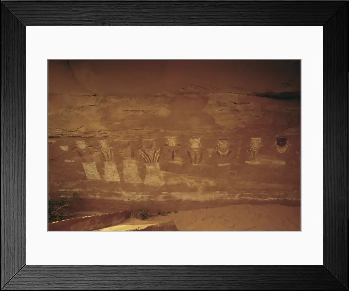 Framed Print : Pictographs called the Thirteen Faces in Horse Canyon Utah. Image shows ten of the figures believed to be 1000 years old. Ca. 1973-75