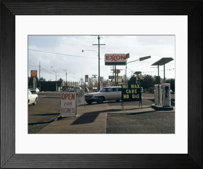 Framed Print : Gasoline Station stays open for business but has no gasoline to sell during the Energy Crisis in October 1973 Framed Print : Gasoline Station stays open for business but has no gasoline to sell during the Energy Crisis in October 1973