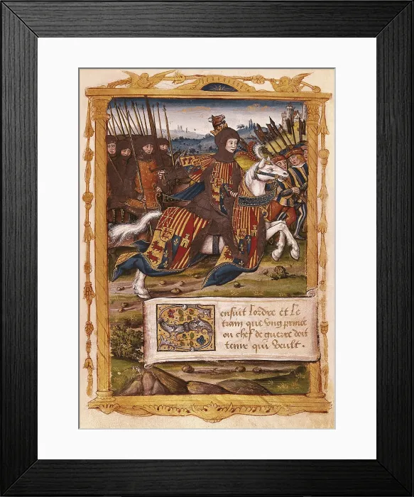 Framed Print : Francis I Phoebus of Foix (1469-1483). King of Navarre (1479-1483) and count of Foix (1472). 15th century french manuscript with instructions on the art of war. Gothic art Framed Print : Francis I Phoebus of Foix (1469-1483). King of Navarre (1479-1483) and count of Foix (1472). 15th century french manuscript with instructions on the art of war. Gothic art
