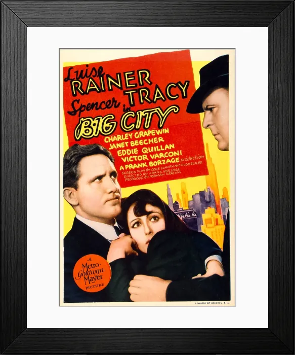 Framed Print : BIG CITY, from left: Spencer Tracy, Luise Rainer on midget window card, 1937