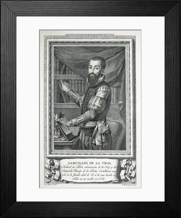 Framed Print : VAZQUEZ, Bartolome (1749-1802); MAEA, Jose (1760-1826). Portrait of Garcilaso de la Vega. 1791. Drawing by Jose Maea burin engraved by Bartolome VAzquez. Etching