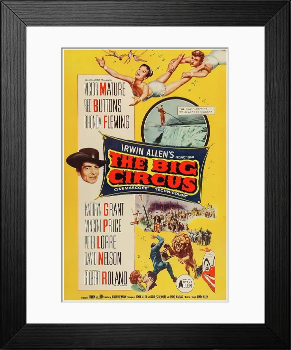 Framed Print : THE BIG CIRCUS, US poster art, top right: Kathryn Grant, David Nelson; lower left: Victor Mature, 1959 Framed Print : THE BIG CIRCUS, US poster art, top right: Kathryn Grant, David Nelson; lower left: Victor Mature, 1959