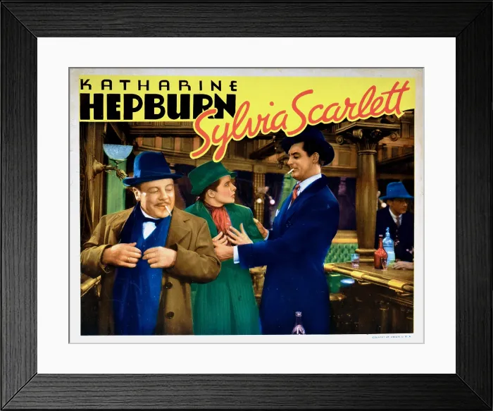 Framed Print : SYLVIA SCARLETT, lobbycard, from left: Edmund Gwenn, Katharine Hepburn, Cary Grant, 1935