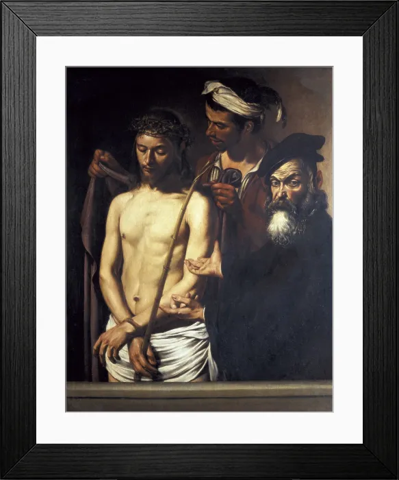 Framed Print : CARAVAGGIO, Michelangelo Merisi da (1573-1610). Ecce homo. 1609. ITALY. Genoa. Palazzo Rosso. Pontius Pilate is actually the author's self-portrait. Baroque art. Oil