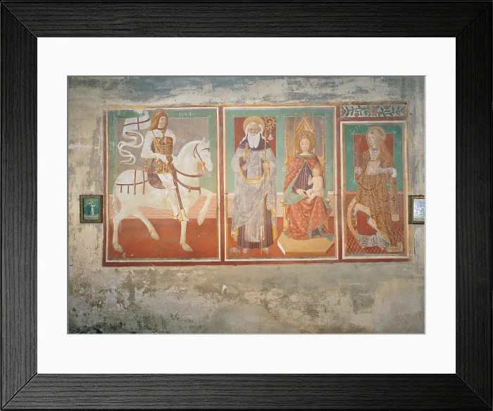 Framed Print : Unknown artist, St Victor, St Anthony the Abbot, Madonna with Child Enthroned and St Catherine of Alexandria, 1504, 16th Century, fresco, Italy, Lombardy, Buguggiate, Varese