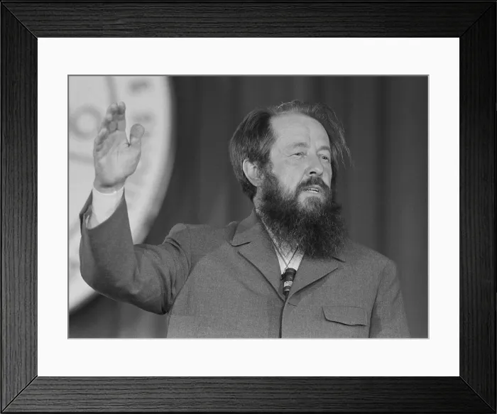 Framed Print : Aleksandr Solzhenitsyn, speaking on June 31, 1975, during his exile from Soviet Russia. The Nobel Prize winning novelist and historian was expelled from the Soviet Union in 1974 Framed Print : Aleksandr Solzhenitsyn, speaking on June 31, 1975, during his exile from Soviet Russia. The Nobel Prize winning novelist and historian was expelled from the Soviet Union in 1974