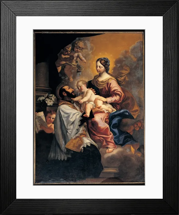 Framed Print : Dellepiane Giovanni Maria know as Mulinaretto, Madonna and Child and St Gaetano Thiene, 18th Century, canvas, Italy, Liguria, Bacezza Genoa