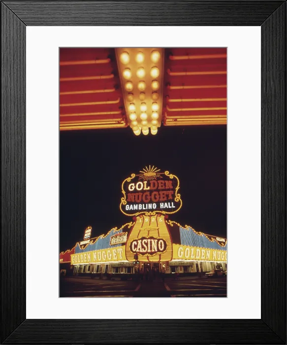 Framed Print : Neon lights of the Golden Nugget Casino in Las Vegas Nevada