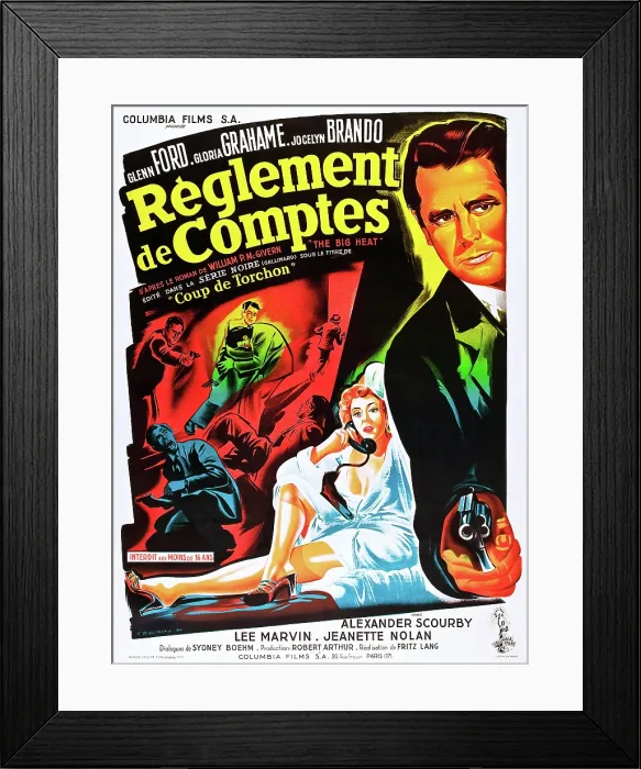 Framed Print : THE BIG HEAT, (aka REGLEMENT DE COMPTES), l-r: Gloria Grahame, Glenn Ford on French poster art, 1953