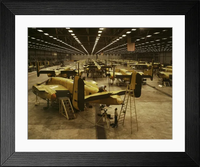 Framed Print : B-25 bombers on the assembly line at North American Aviation during World War 2. Kansas City, during World War 2, Oct. 1942. (BSLOC_2013_14_126) Framed Print : B-25 bombers on the assembly line at North American Aviation during World War 2. Kansas City, during World War 2, Oct. 1942. (BSLOC_2013_14_126)