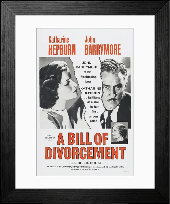 Framed Print : A BILL OF DIVORCEMENT, US poster, from left: Katharine Hepburn, John Barrymore, Billie Burke, 1932