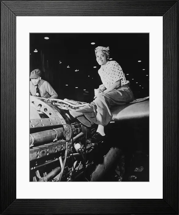 Framed Print : African American Rosie the Riviter at Lockheed Aircraft Corp. Burbank, California. World War 2, ca. 1940-45. (BSLOC_2013_14_127)