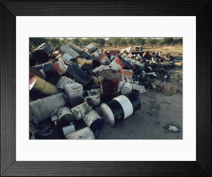 Framed Print : Discarded pesticide containers include Cygon 267 and Dibtom both are insecticides used in commercial agriculture. Ca. 1973-75 Framed Print : Discarded pesticide containers include Cygon 267 and Dibtom both are insecticides used in commercial agriculture. Ca. 1973-75