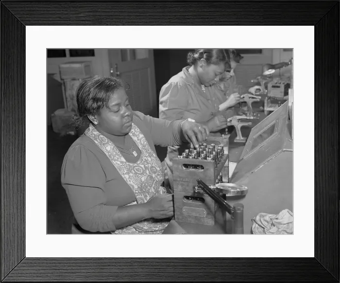 Framed Print : African American women at the Melrose Park Buick plant reconditioning used spark plugs. During World War 2, ca. 1942-45. (BSLOC_2013_14_131)