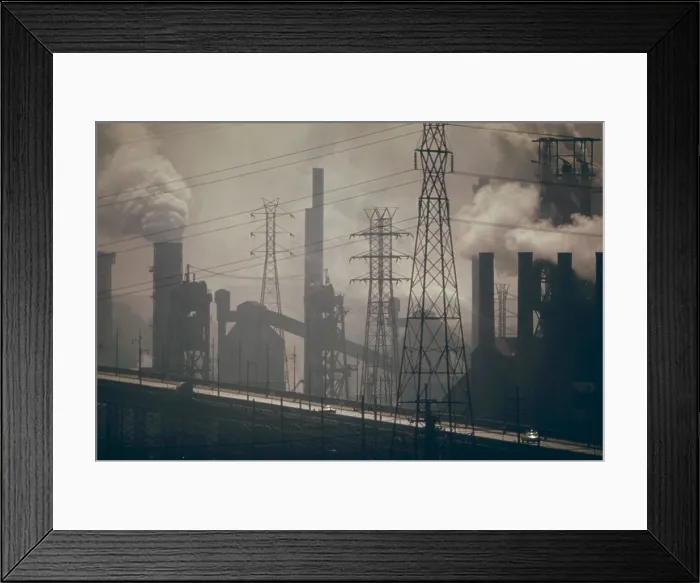 Framed Print : Industrial complex of a Republic Steel plant whose massive scale dwarfs the solitary car at the lower right of the image. Ca. 1973-75 Framed Print : Industrial complex of a Republic Steel plant whose massive scale dwarfs the solitary car at the lower right of the image. Ca. 1973-75
