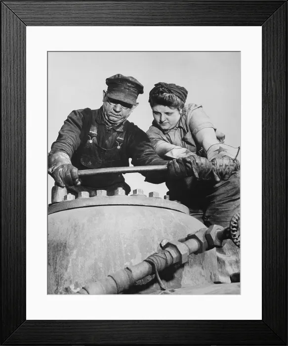 Framed Print : American women mechanical helper, on the Baltimore & Ohio Railroad, during World War 2. (BSLOC_2013_14_136)