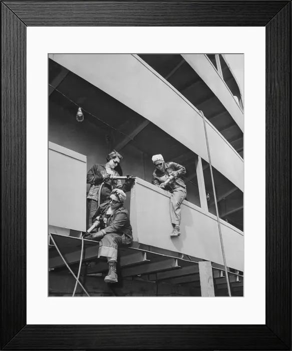 Framed Print : Chippers, metal finishing workers at Marinship Corporation. The women war workers use power tools to correct defects and prepare surfaces for further work Framed Print : Chippers, metal finishing workers at Marinship Corporation. The women war workers use power tools to correct defects and prepare surfaces for further work