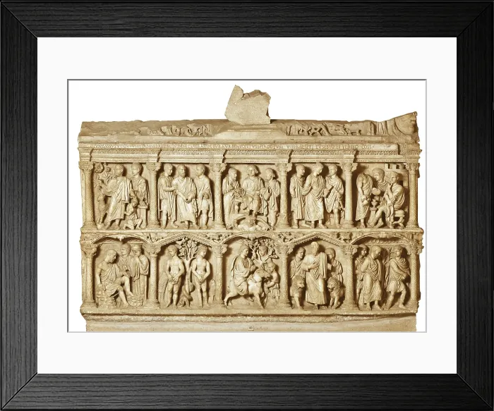 Framed Print : Sarcophagus of Giunio Basso. 359. Scenes from the Bible. Paleo-christian art. Relief on marble. VATICAN CITY. Vatican Museums Framed Print : Sarcophagus of Giunio Basso. 359. Scenes from the Bible. Paleo-christian art. Relief on marble. VATICAN CITY. Vatican Museums