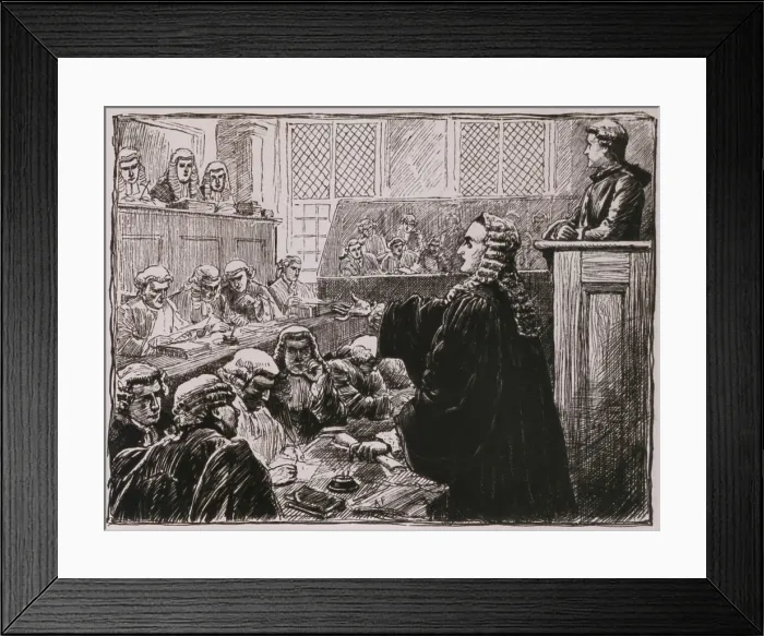 Framed Print : Andrew Hamilton, Peter Zenger's (seated, upper right) defense lawyer, argues against his guilt for seditious libel against the colonial governor Framed Print : Andrew Hamilton, Peter Zenger's (seated, upper right) defense lawyer, argues against his guilt for seditious libel against the colonial governor