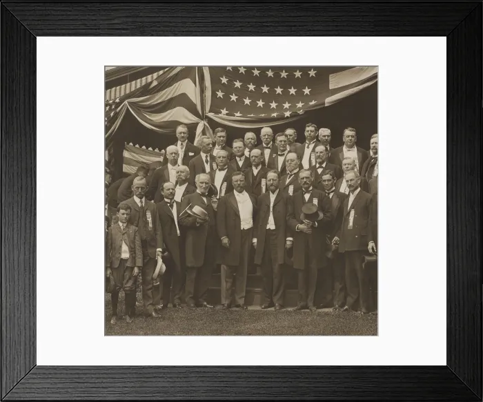 Framed Print : Theodore Roosevelt stands next to Joseph Cannon (white beard, holding hat), Aug. 1904