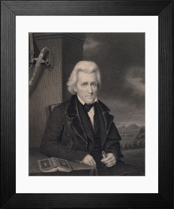 Framed Print : Andrew Jackson, engraving after 1842 miniature painting by Charles Havens Hunt. 1843 engraving by Moseley Isaac Danforth (BSLOC_2017_6_12)