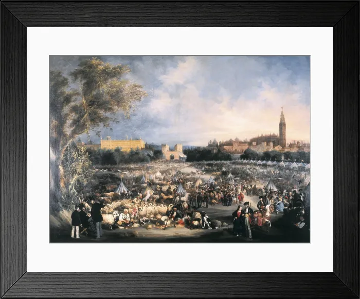 Framed Print : CORTES Y AGUILAR, Andres (1815-1880). La Feria de Sevilla. 1852. View of the Prado de San SebastiAn (St. Sebastian's Meadow) in Sevilla. Costumbrism. Oil on canvas. SPAIN