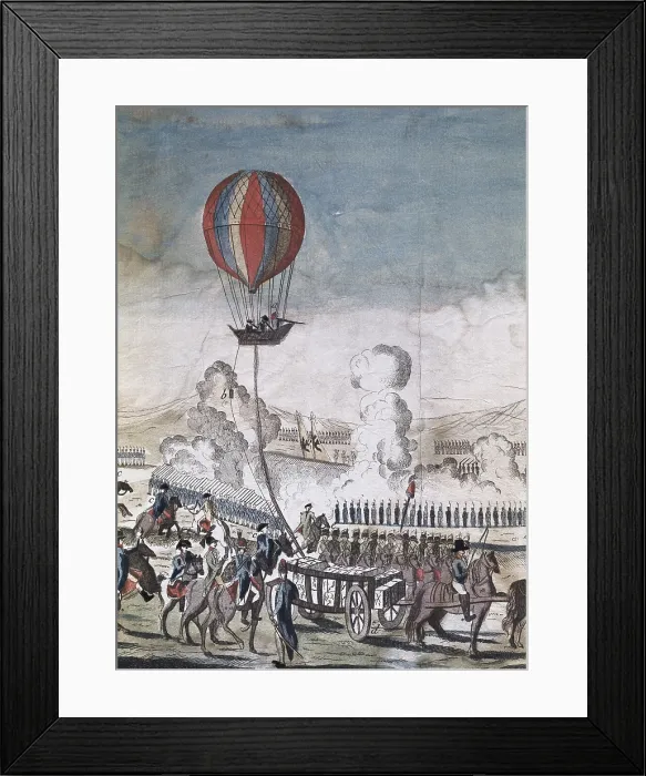 Framed Print : Hydrogen hot-air balloon for military use made by Charles Coutelle. Hot-air balloons were used by Napoleon's army to keep an eye on the enemy and lead the battle