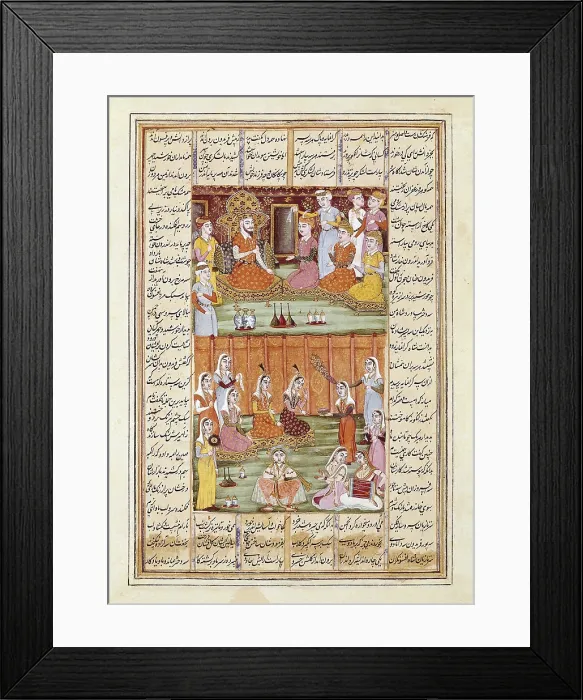 Framed Print : Shahnameh. The Book of Kings. 16th c. Faridun's sons marry the three Daughters of Sero, King of Yemen. Gouache on paper. F03v. Persian art. Safavid period. Miniature Painting Framed Print : Shahnameh. The Book of Kings. 16th c. Faridun's sons marry the three Daughters of Sero, King of Yemen. Gouache on paper. F03v. Persian art. Safavid period. Miniature Painting