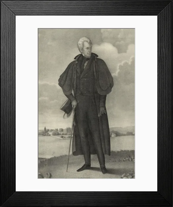 Framed Print : President Andrew Jackson, in full-length portrait standing in a landscape, c. 1833. Jacksons head is based on Ralph E. W Framed Print : President Andrew Jackson, in full-length portrait standing in a landscape, c. 1833. Jacksons head is based on Ralph E. W