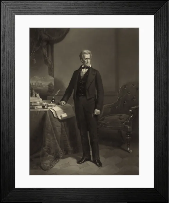 Framed Print : President Andrew Jackson, in the White House with a view of the Capitol through a window