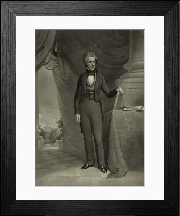 Framed Print : President Andrew Jackson, in the White House with a view of the Capitol, c. 1840-1870. Engraving by John Sartain, after a painting by James Reid Lambdin (BSLOC_2017_6_21) Framed Print : President Andrew Jackson, in the White House with a view of the Capitol, c. 1840-1870. Engraving by John Sartain, after a painting by James Reid Lambdin (BSLOC_2017_6_21)