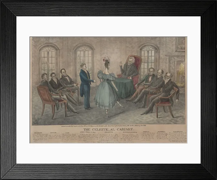 Framed Print : THE CELESTE-AL CABINET, about the Eaton Affair, during Andrew Jacksons 1st Administration. Floride Calhoun, wife of the Vice-President led the social ostracism of Sec