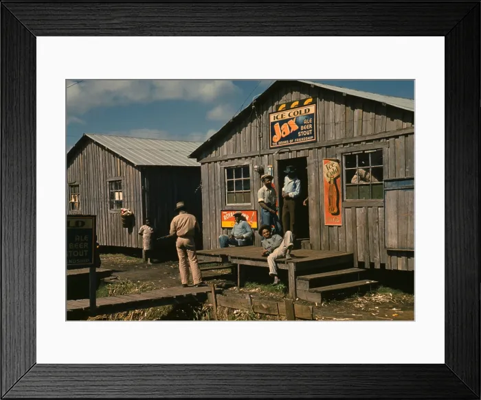 Framed Print : African Americans migrant workers hanging out at a Juke Joint in Belle Glade, Florida, Feb. 1941. Photo by Marion Wolcott. (BSLOC_2013_8_115)
