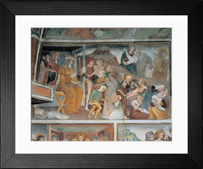 Framed Print : Maffiolo da Cazzano, Massacre of the Innocents and Flight into Egypt, 15th Century, fresco, Italy, Lombardy, Algua-Pagliaro Framed Print : Maffiolo da Cazzano, Massacre of the Innocents and Flight into Egypt, 15th Century, fresco, Italy, Lombardy, Algua-Pagliaro