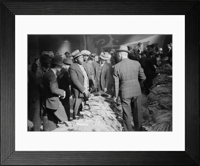Framed Print : African American farmer negotiating at a tobacco Auction, Durham, North Carolina, Nov. 1939. Photo by Marion Wolcott. (BSLOC_2013_8_119)