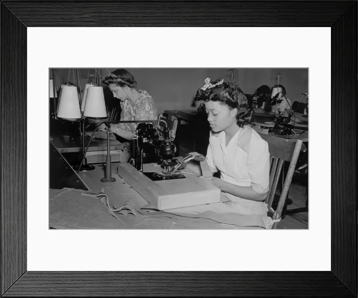 Framed Print : African American sewing a shirt in an integrated workroom, Waterloo, Iowa, Aug. 1941. (BSLOC_2013_8_120) Framed Print : African American sewing a shirt in an integrated workroom, Waterloo, Iowa, Aug. 1941. (BSLOC_2013_8_120)