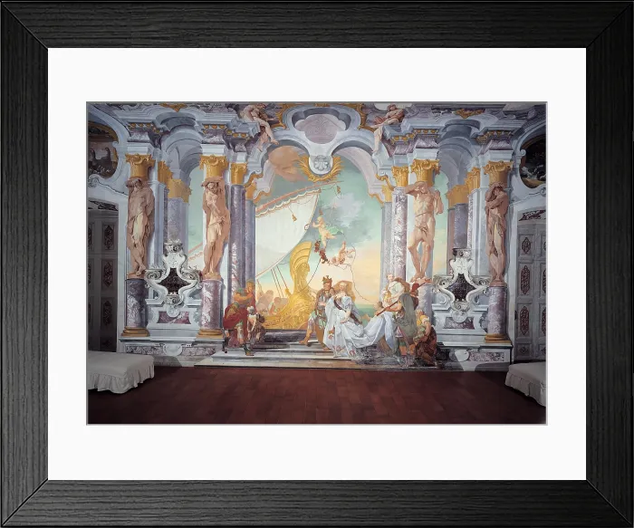 Framed Print : Bortoloni Mattia, Stories of Caesar and Cleopatra: Cleopatra Boarding, 1740, 18th Century, fresco, Italy, Lombardy, Birago di Lentate, Milan